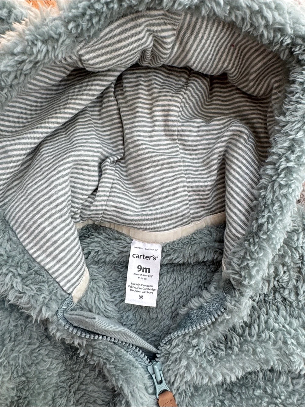 Carter's Plush Fleece Light Teal Hooded Baby One-Piece